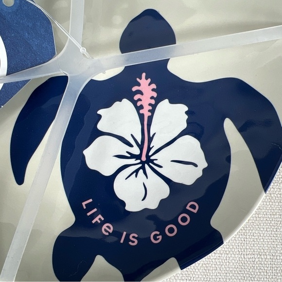 Life is Good Melamine Appetizer Plates Sea Turtle Blue White 6.75" Set of 4 NEW - Picture 3 of 4